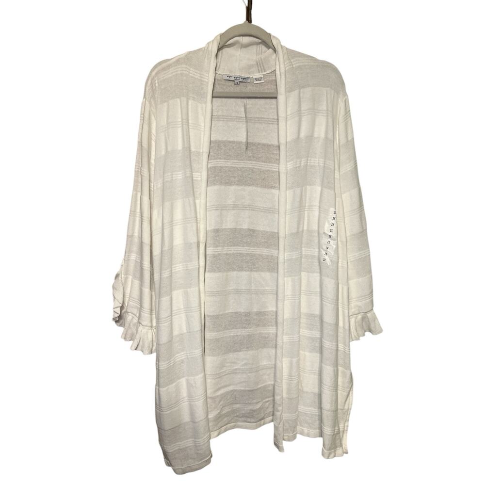 Eight Eight Eight Women's White Sheer Panel Bell Sleeve Cardigan Size 2X